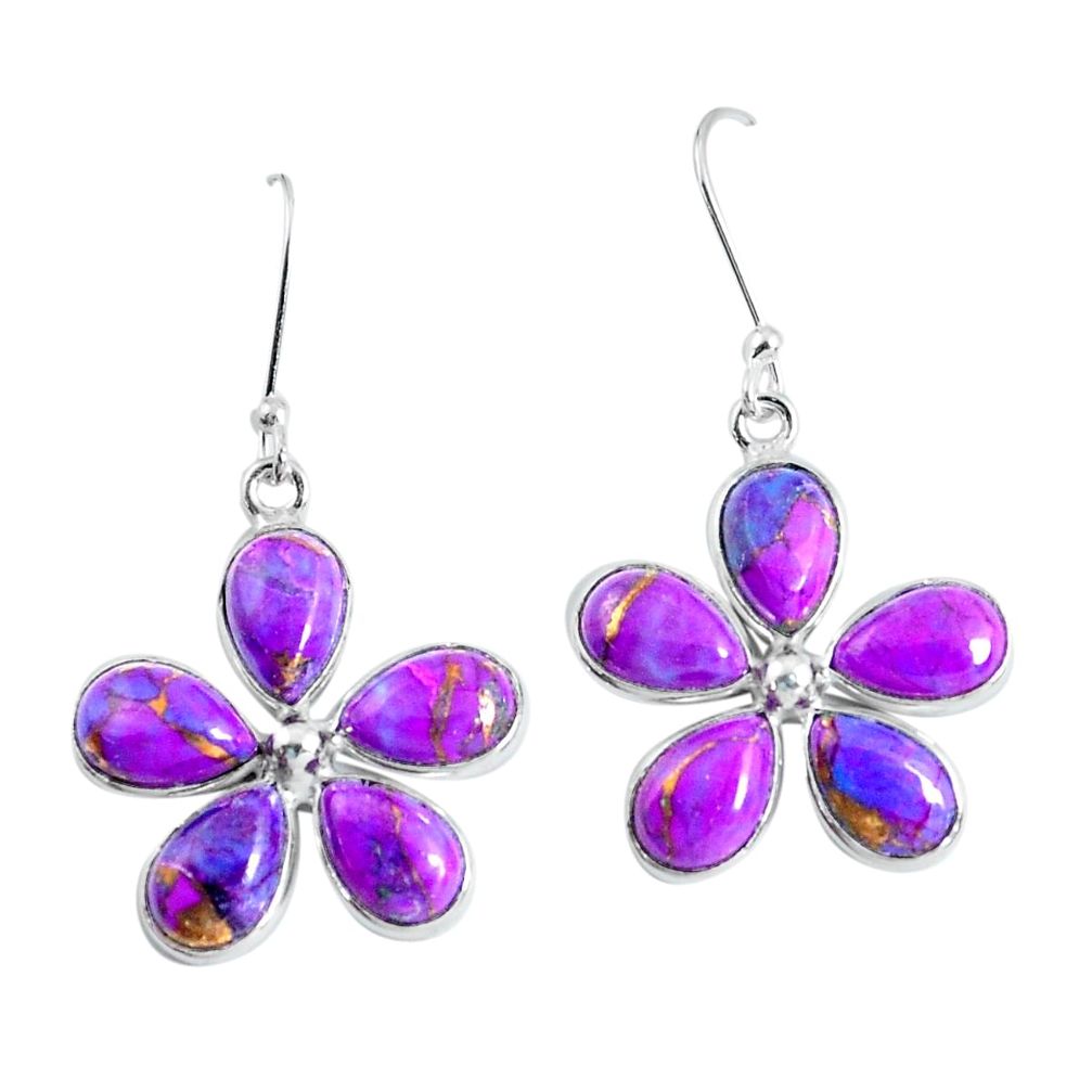 14.08cts purple copper turquoise 925 sterling silver dangle earrings d31682