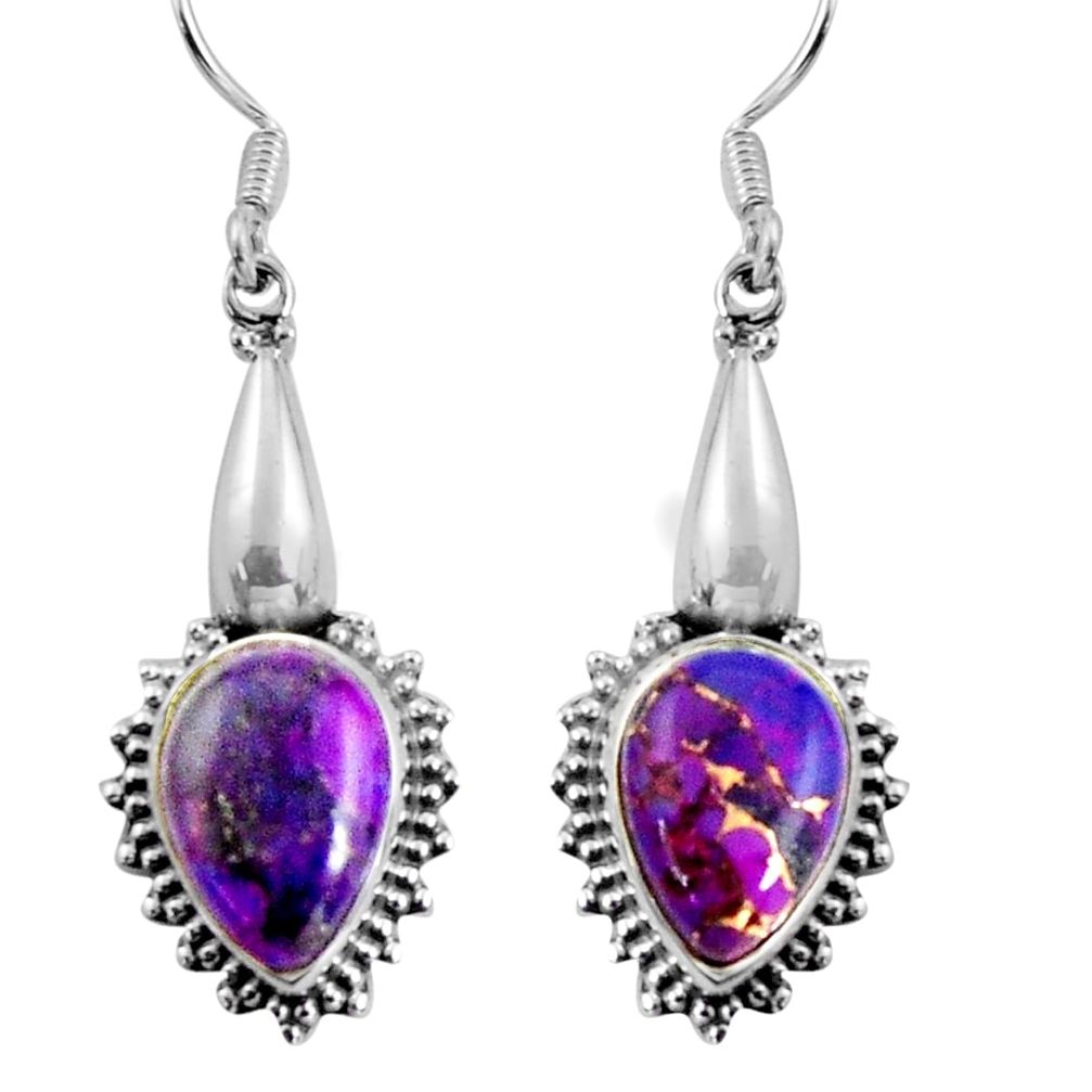 10.02cts purple copper turquoise 925 sterling silver dangle earrings d32441