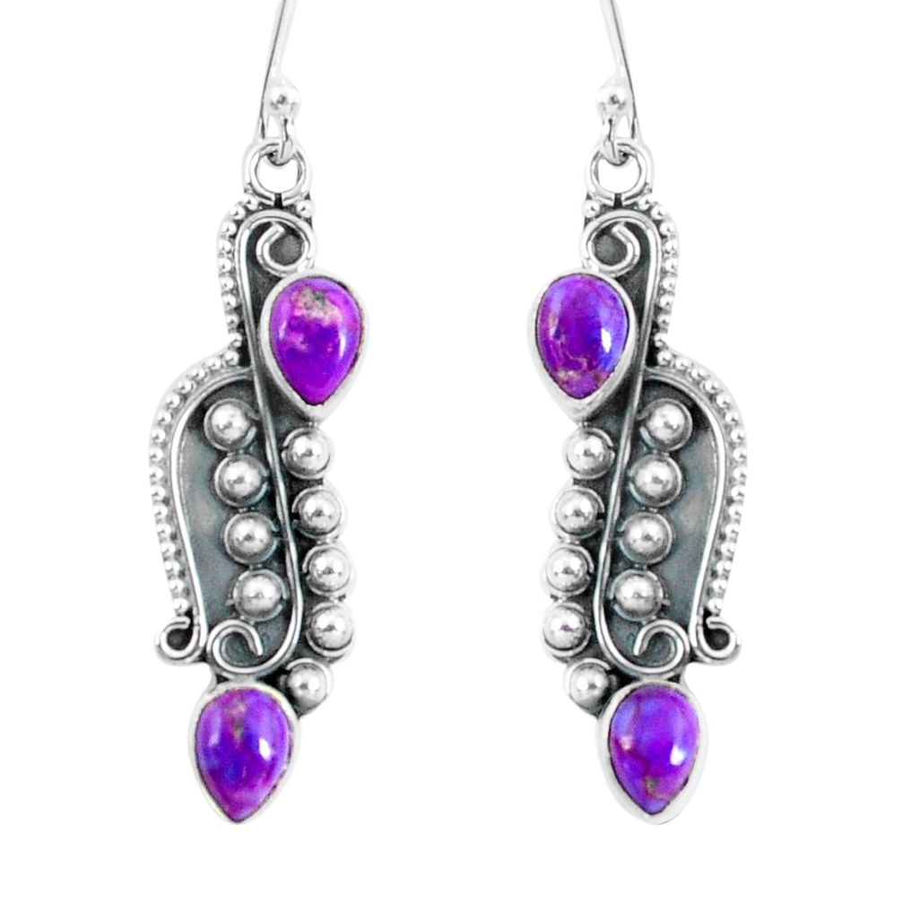 4.23cts purple copper turquoise 925 sterling silver dangle earrings p59975