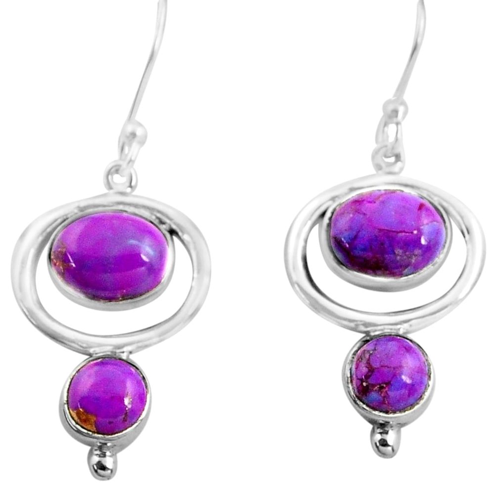 7.53cts purple copper turquoise 925 sterling silver dangle earrings p77548