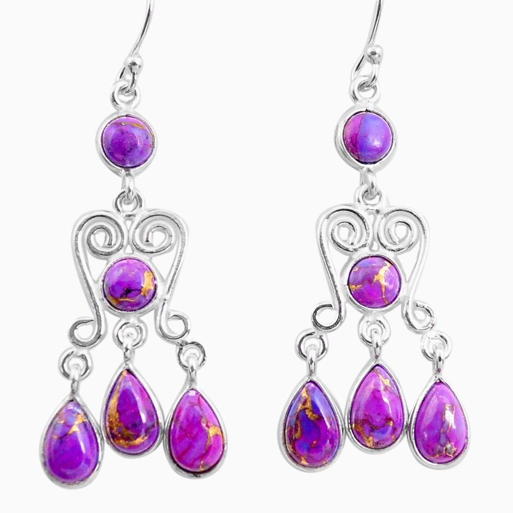 12.22cts purple copper turquoise 925 sterling silver dangle earrings p78368