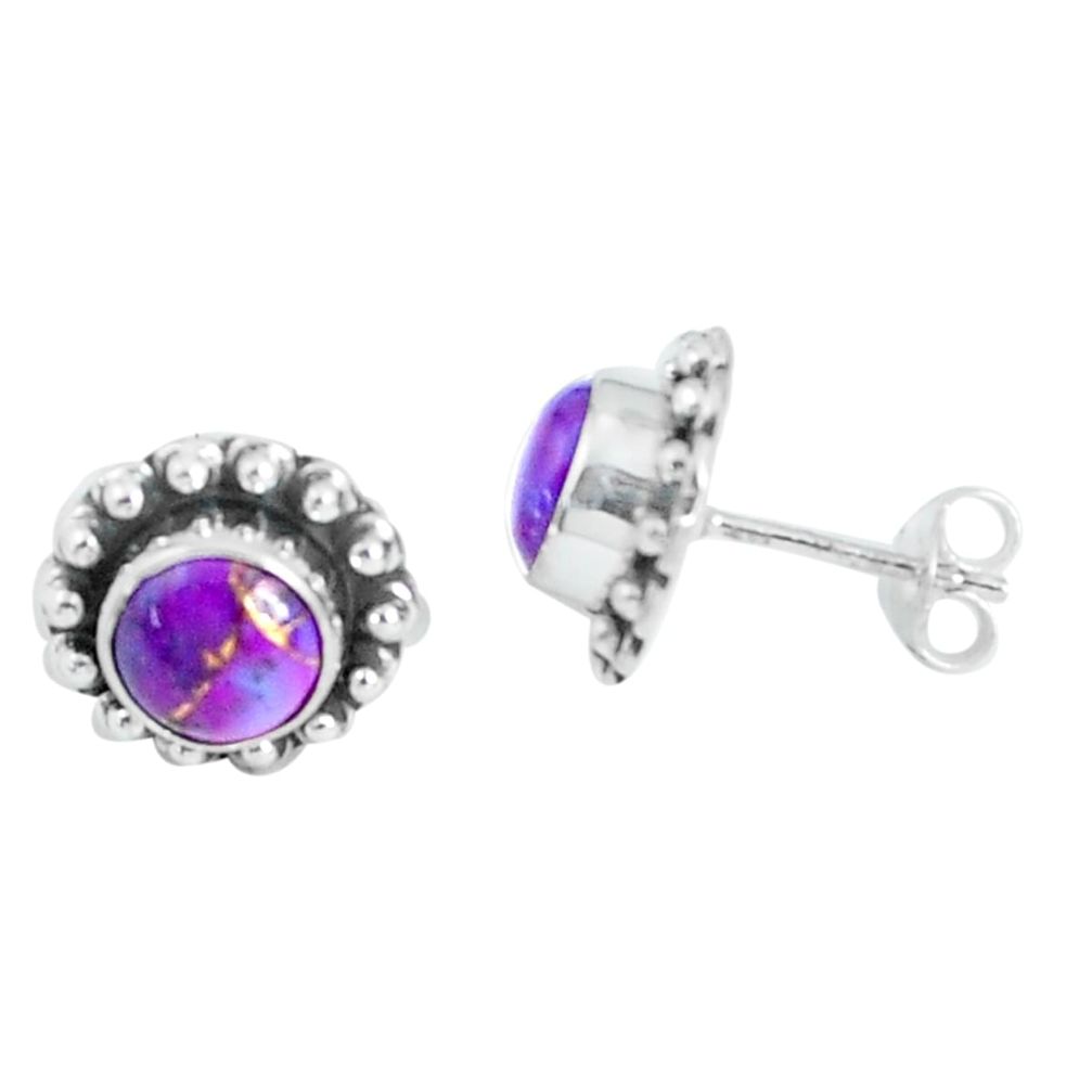 2.72cts purple copper turquoise 925 sterling silver stud earrings jewelry d31680