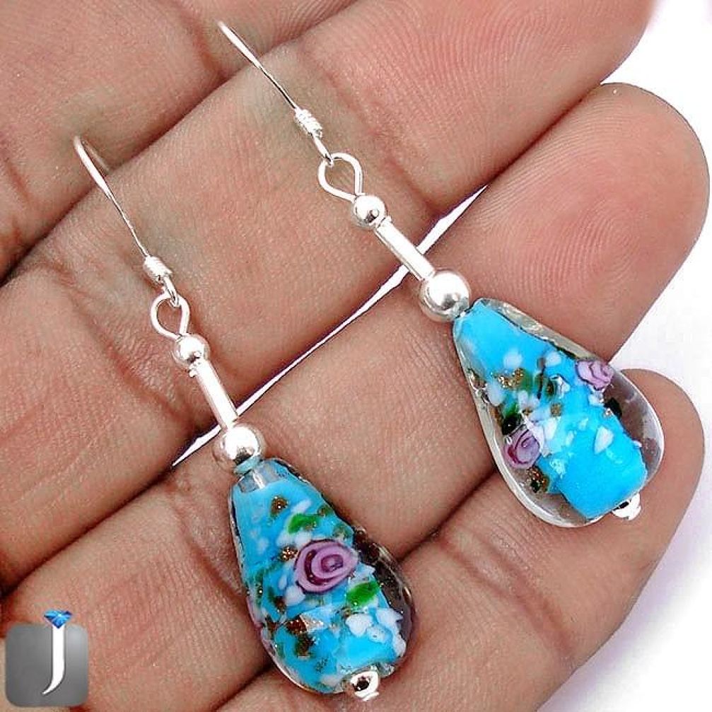 RARE DICHROIC GLASS 925 STERLING SILVER TEARDROP DANGLE EARRINGS JEWELRY G34483