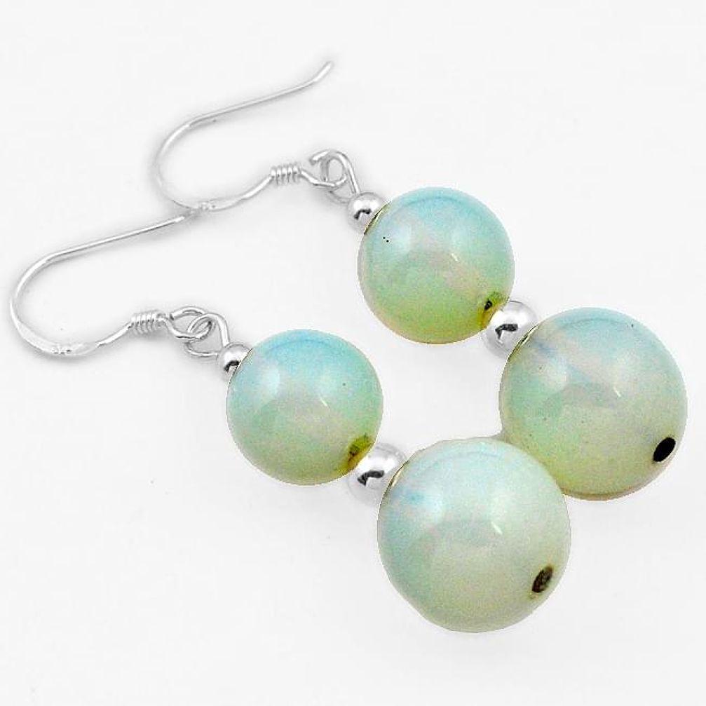 RARE NATURAL WHITE OPALITE ROUND SHAPE 925 SILVER DANGLE EARRINGS JEWELRY H40228