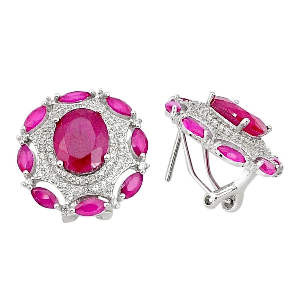 15.31cts red ruby (lab) topaz 925 sterling silver stud earrings jewelry c1862