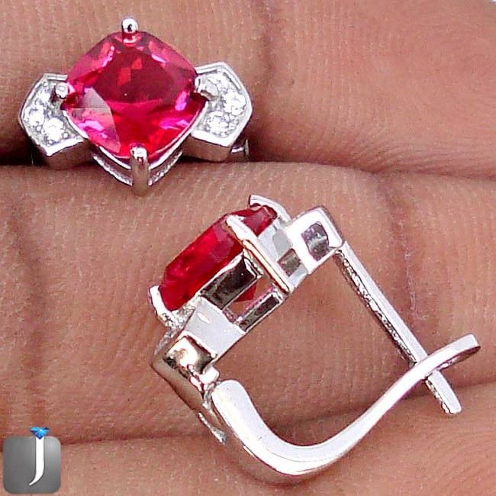 5.02cts RED RUBY QUARTZ TOPAZ 925 STERLING SILVER STUD EARRINGS JEWELRY F16685