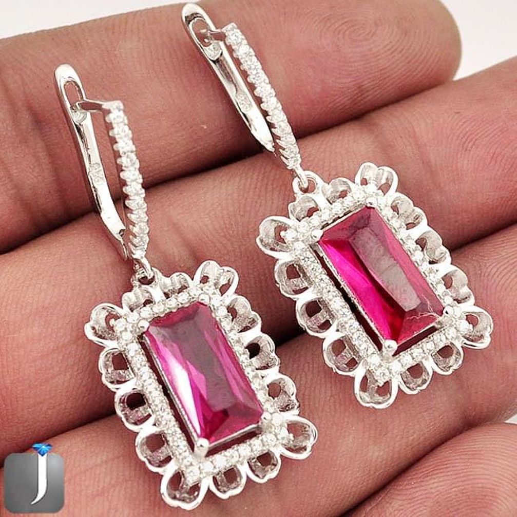 RED RUBY QUARTZ WHITE TOPAZ 925 STERLING SILVER DANGLE EARRINGS JEWELRY G2334