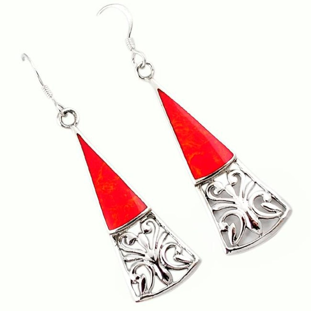 Red sponge coral 925 sterling silver dangle earrings jewelry h54586
