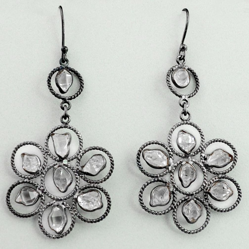 Rhodium natural white herkimer diamond 925 silver gold dangle earrings p68501