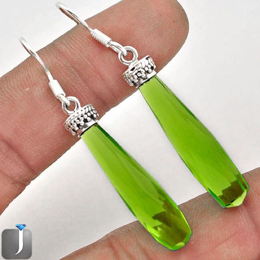 18.21cts SASSY GREEN PARROT QUARTZ 925 STERLING SILVER EARRINGS JEWELRY F18651