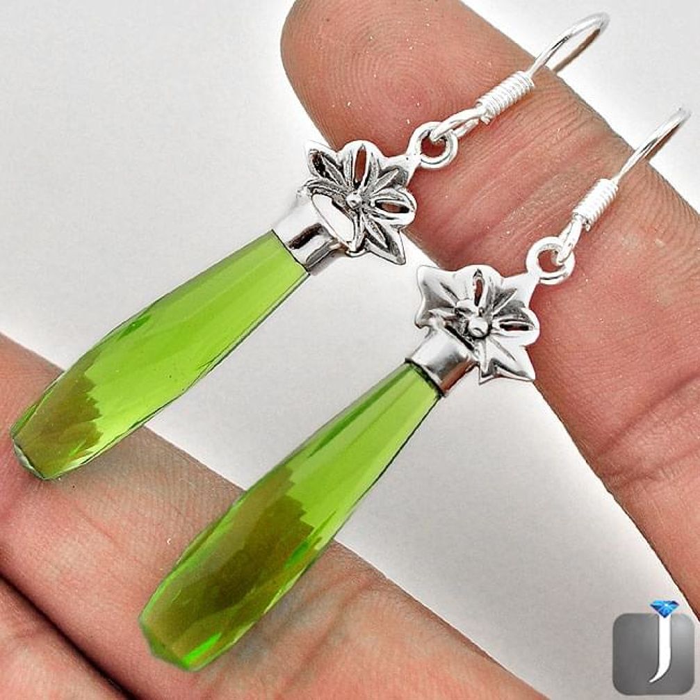 19.58cts SASSY GREEN PARROT QUARTZ 925 STERLING SILVER EARRINGS JEWELRY F18654