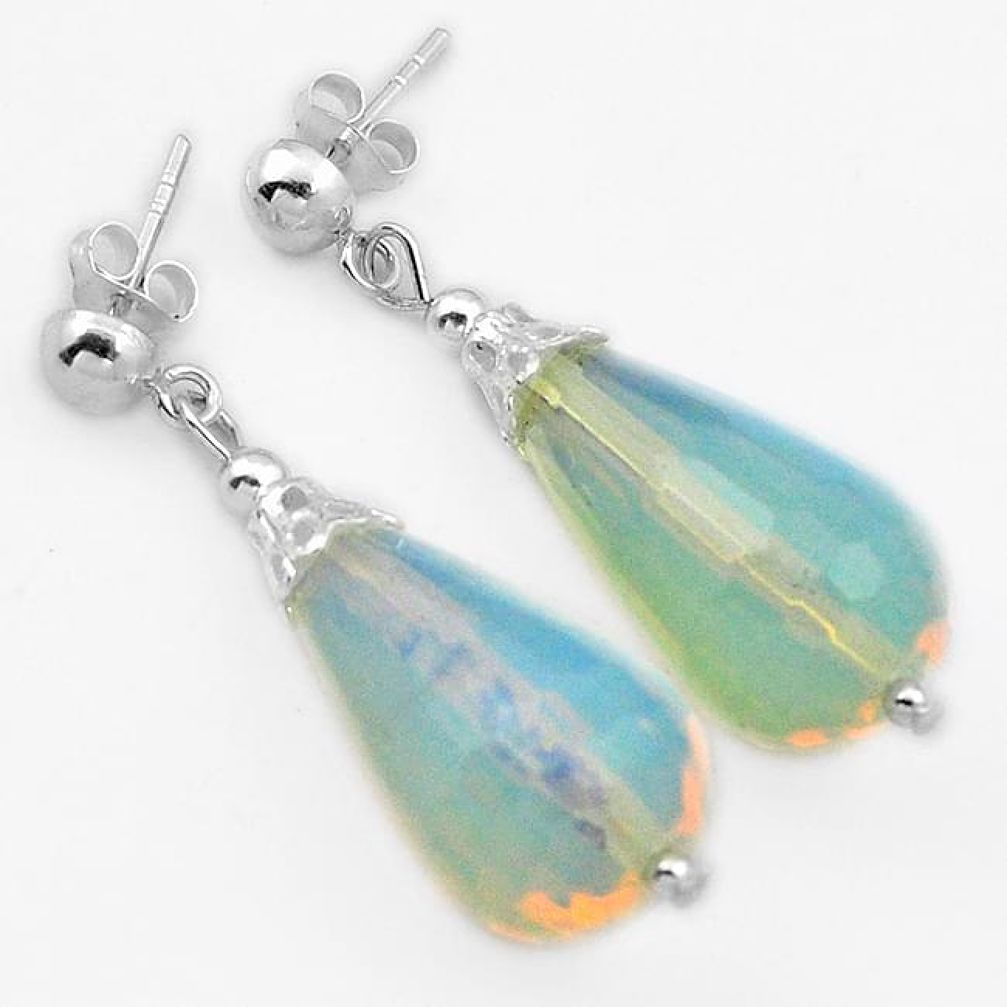 SASSY NATURAL WHITE OPALITE DROP SHAPE 925 SILVER DANGLE EARRINGS JEWELRY H40223