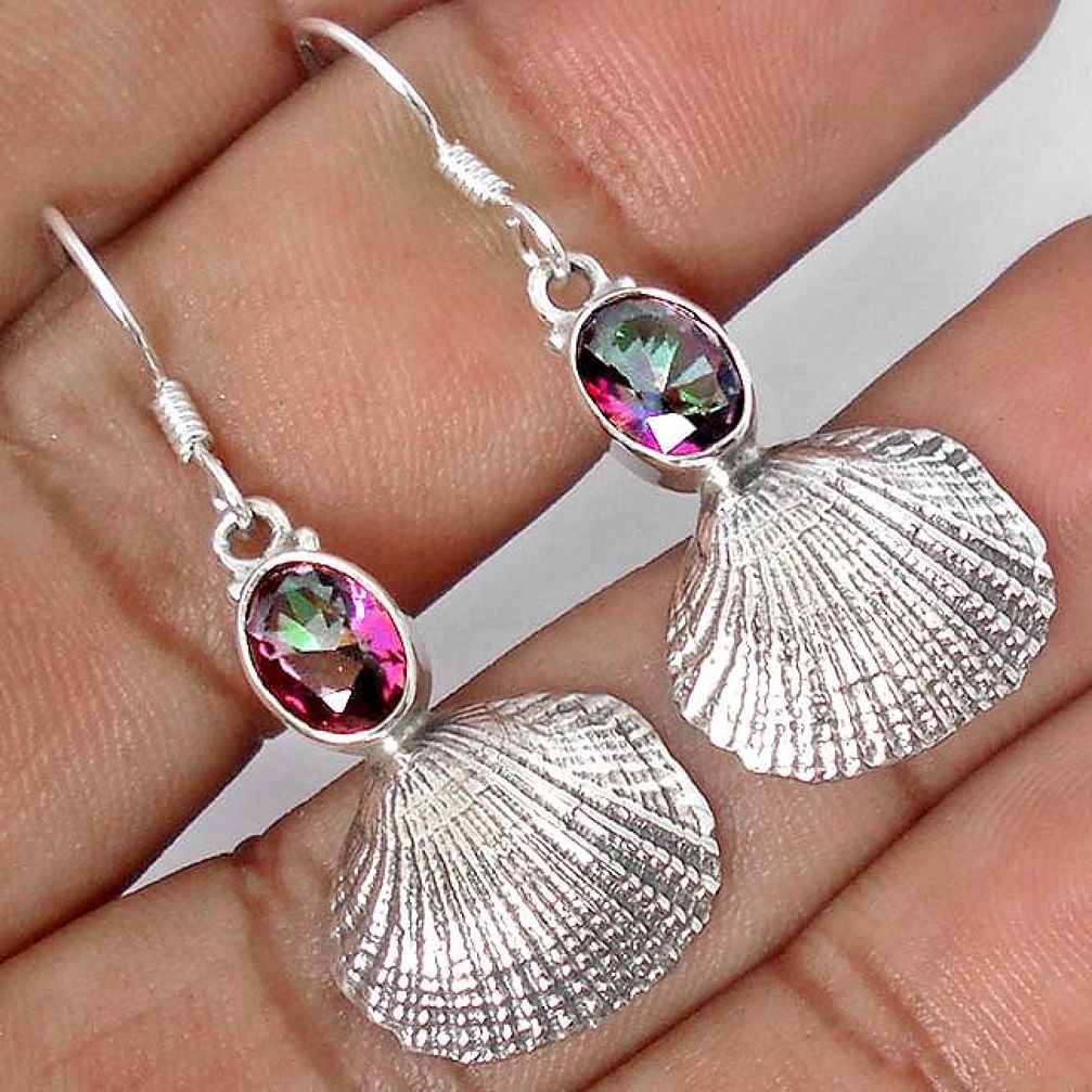 SEASHELL RARE MULTICOLOR RAINBOW TOPAZ OVAL 925 STERLING SILVER EARRINGS G82281