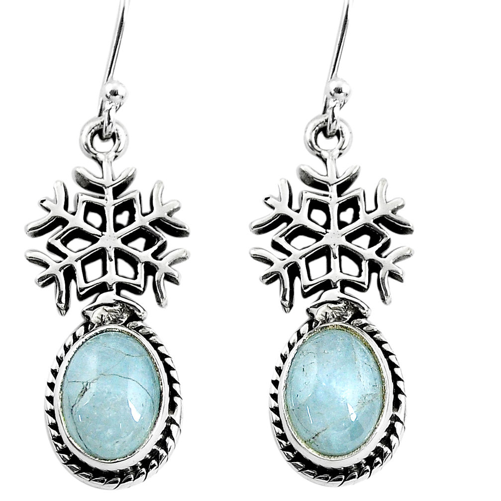 6.30cts snowflake natural blue aquamarine 925 silver dangle earrings p54905