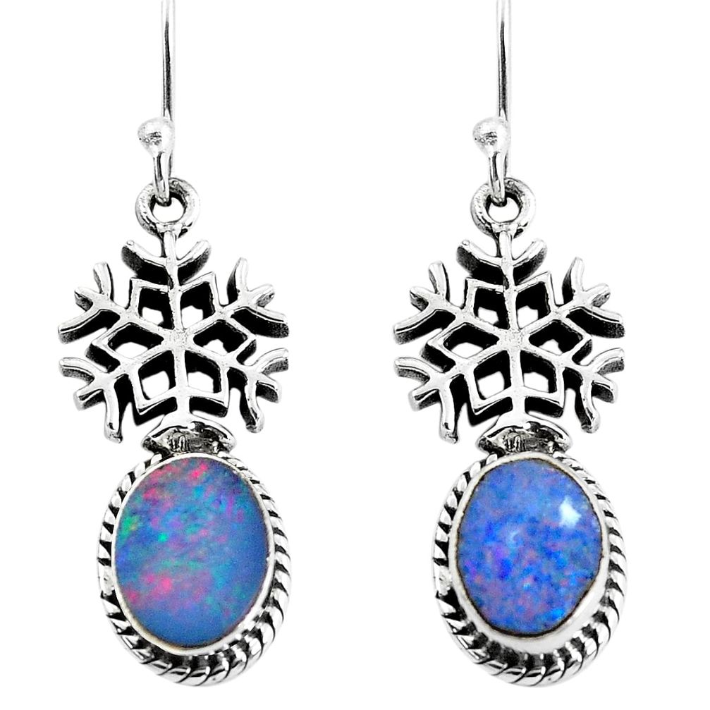 4.02cts snowflake natural doublet opal australian 925 silver earrings p54915