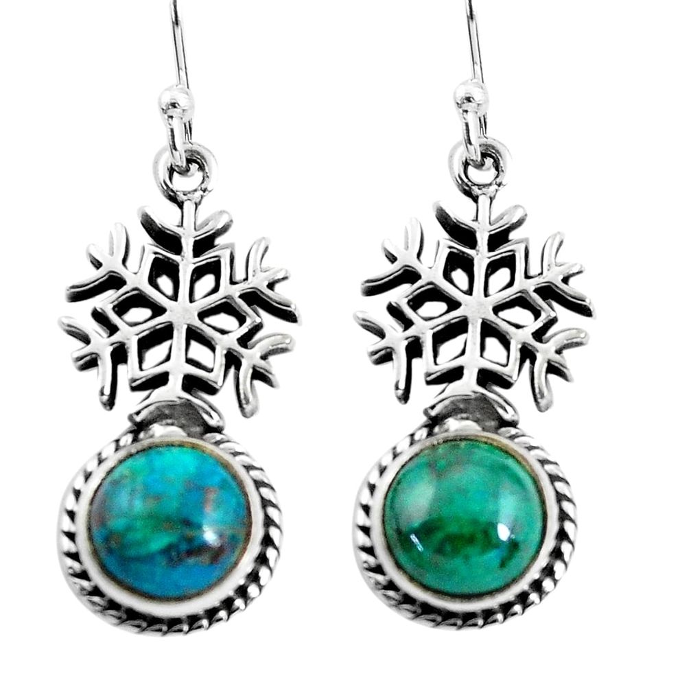 6.58cts snowflake natural green chrysocolla 925 silver dangle earrings p54910