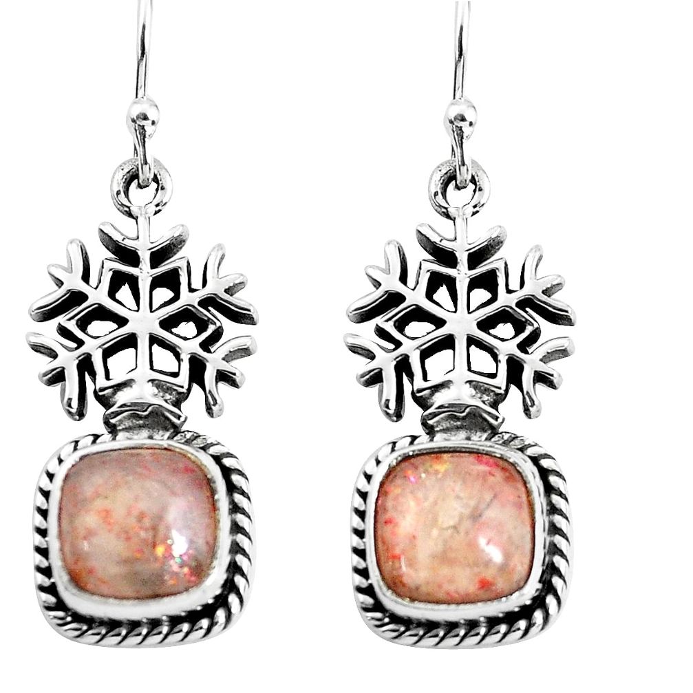 7.38cts snowflake natural orange sunstone 925 silver dangle earrings p54902