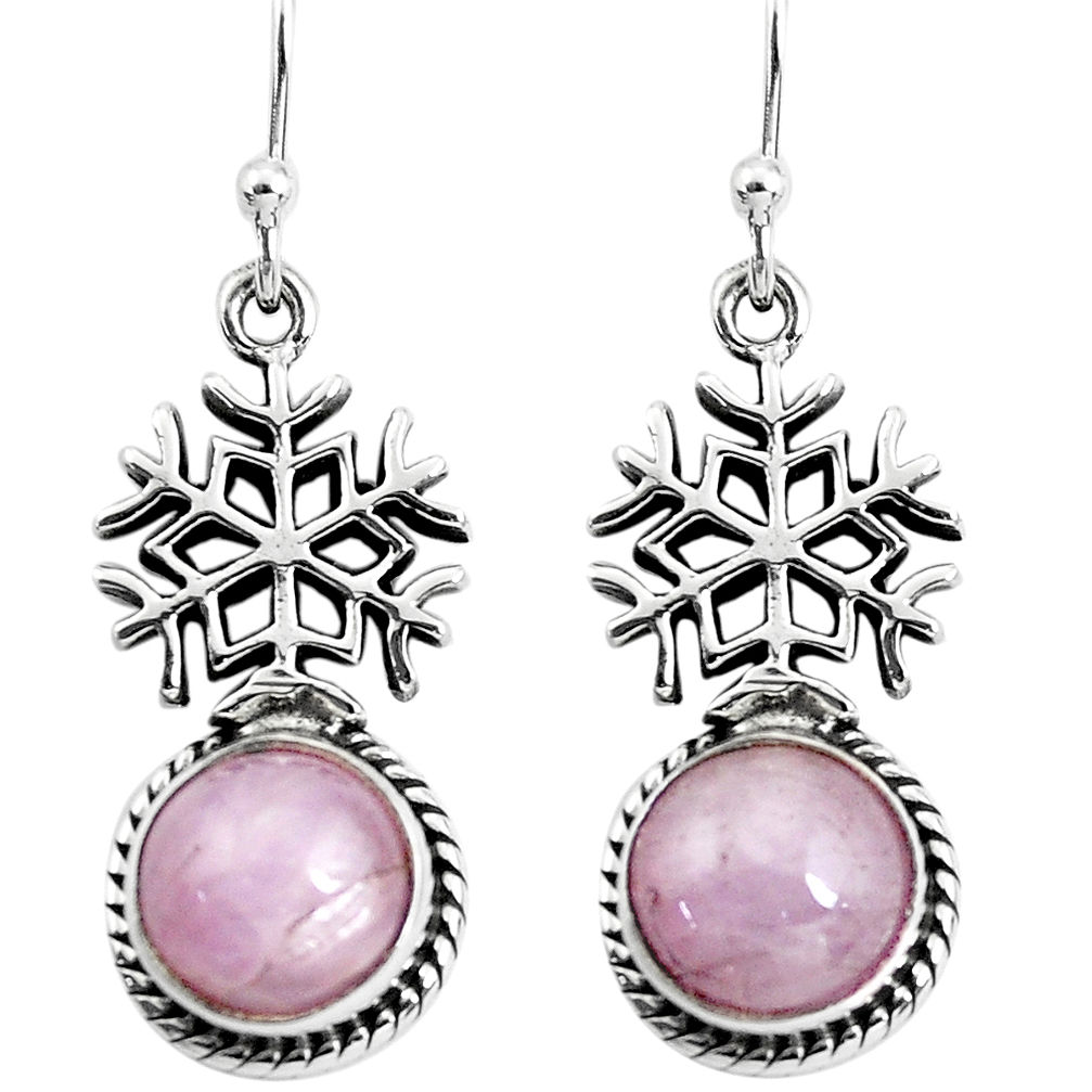 6.58cts snowflake natural pink kunzite 925 silver dangle earrings jewelry p54906