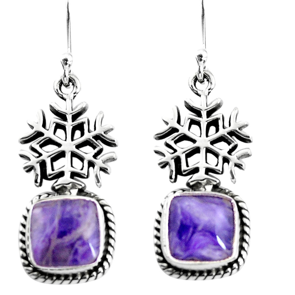 6.83cts snowflake natural purple charoite (siberian) 925 silver earrings p54911