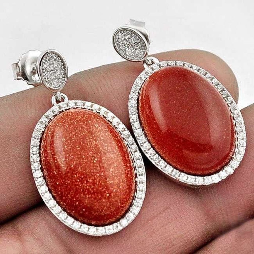 STUNNING NATURAL BROWN GOLDSTONE TOPAZ 925 SILVER DANGLE EARRINGS JEWELRY H14117