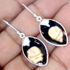 SUBLIME NATURAL BROWN PEANUT PETRIFIED WOOD FOSSIL 925 SILVER EARRINGS G84933