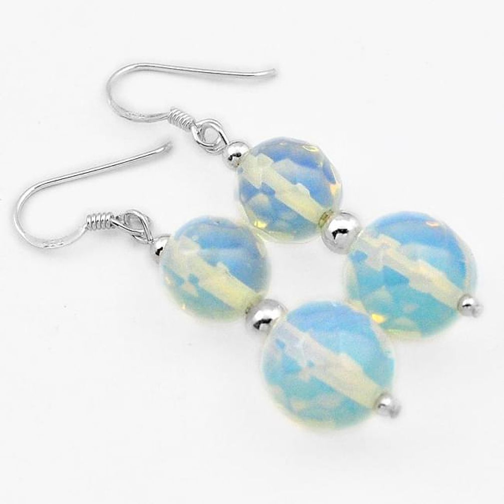SUPERB NATURAL WHITE OPALITE 925 STERLING SILVER DANGLE EARRINGS JEWELRY H40224