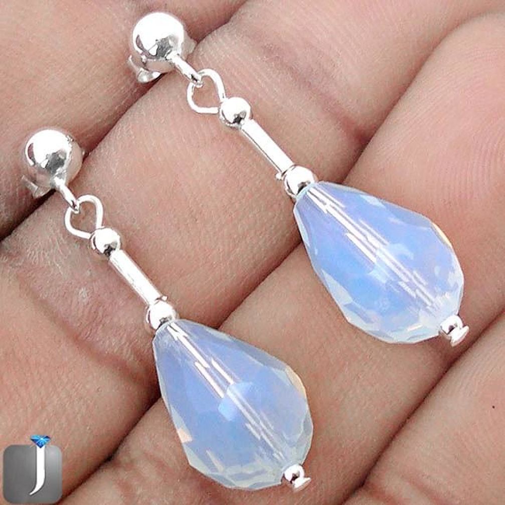 SWEET NATURAL WHITE OPALITE 925 STERLING SILVER TEARDROP EARRINGS JEWELRY G38497