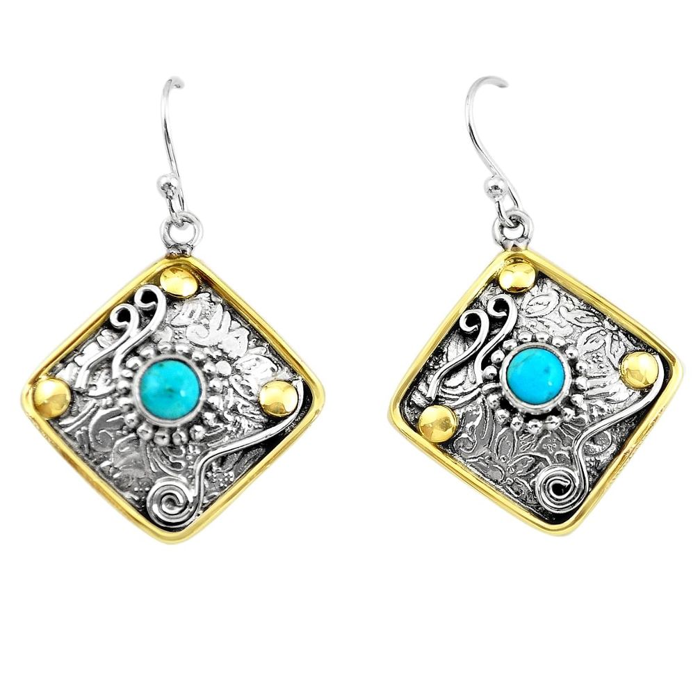 2.10cts victorian arizona mohave turquoise 925 silver two tone earrings p55678