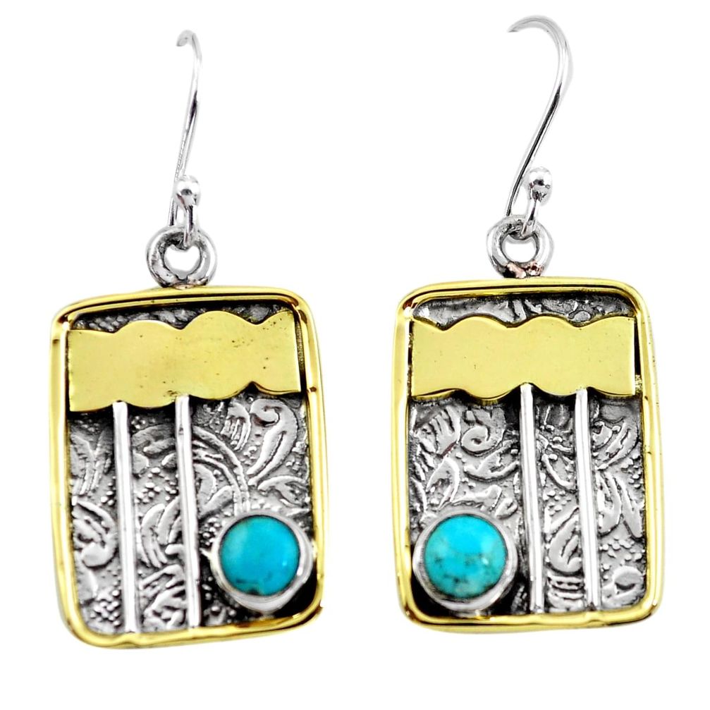 1.92cts victorian blue arizona mohave turquoise silver two tone earrings p56395