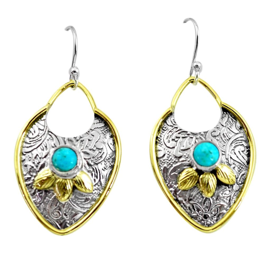 2.19cts victorian blue arizona mohave turquoise silver two tone earrings p56412