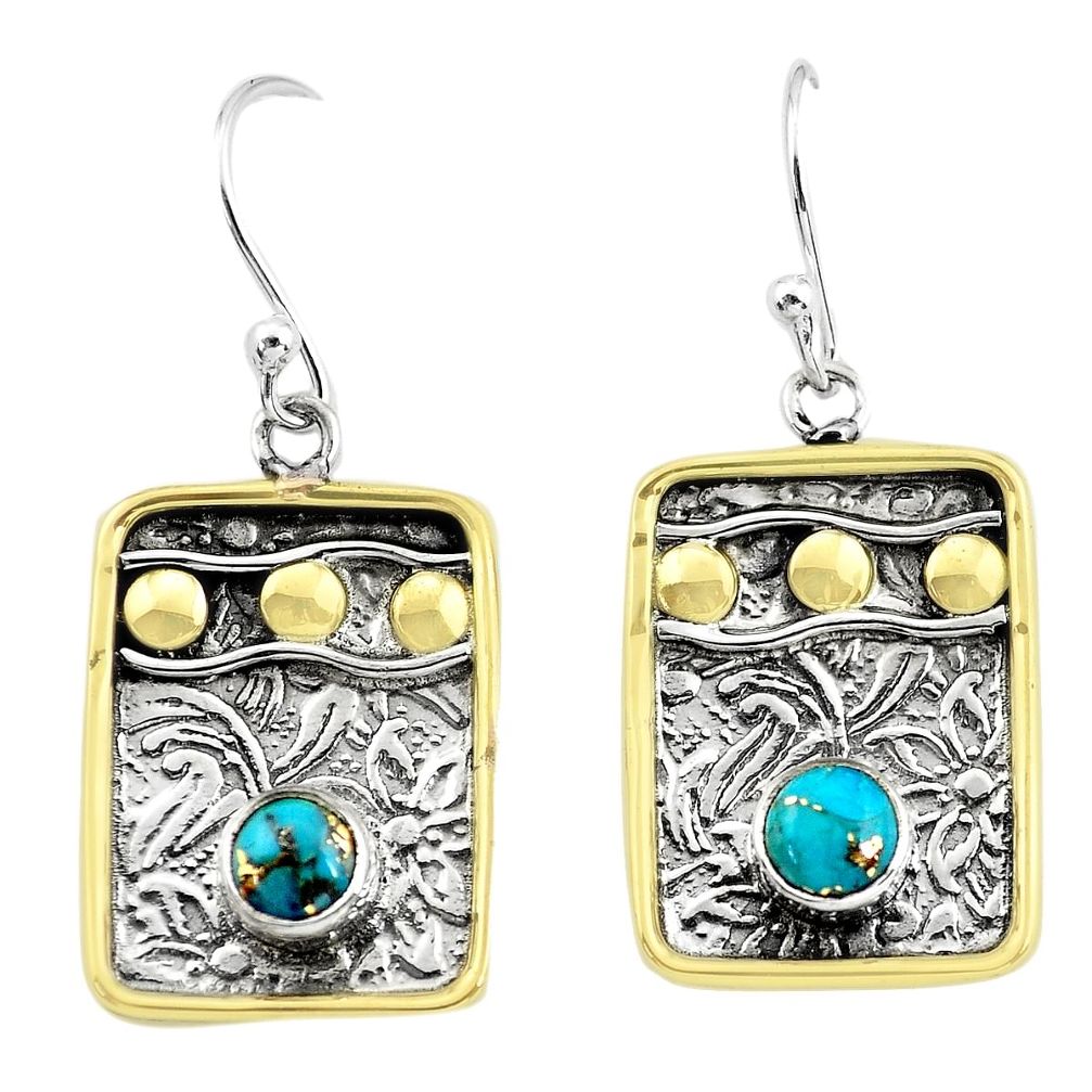 2.02cts victorian blue copper turquoise 925 silver two tone earrings p55715