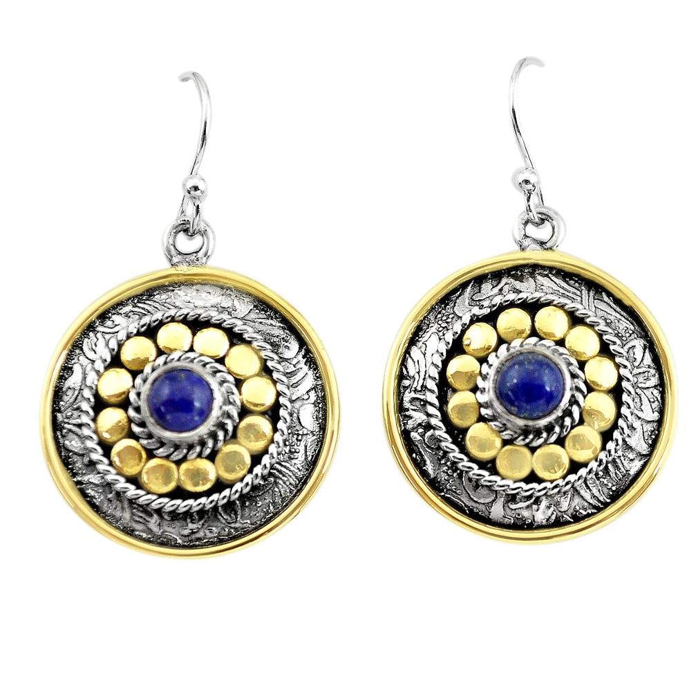 2.06cts victorian natural blue lapis lazuli 925 silver two tone earrings p55670