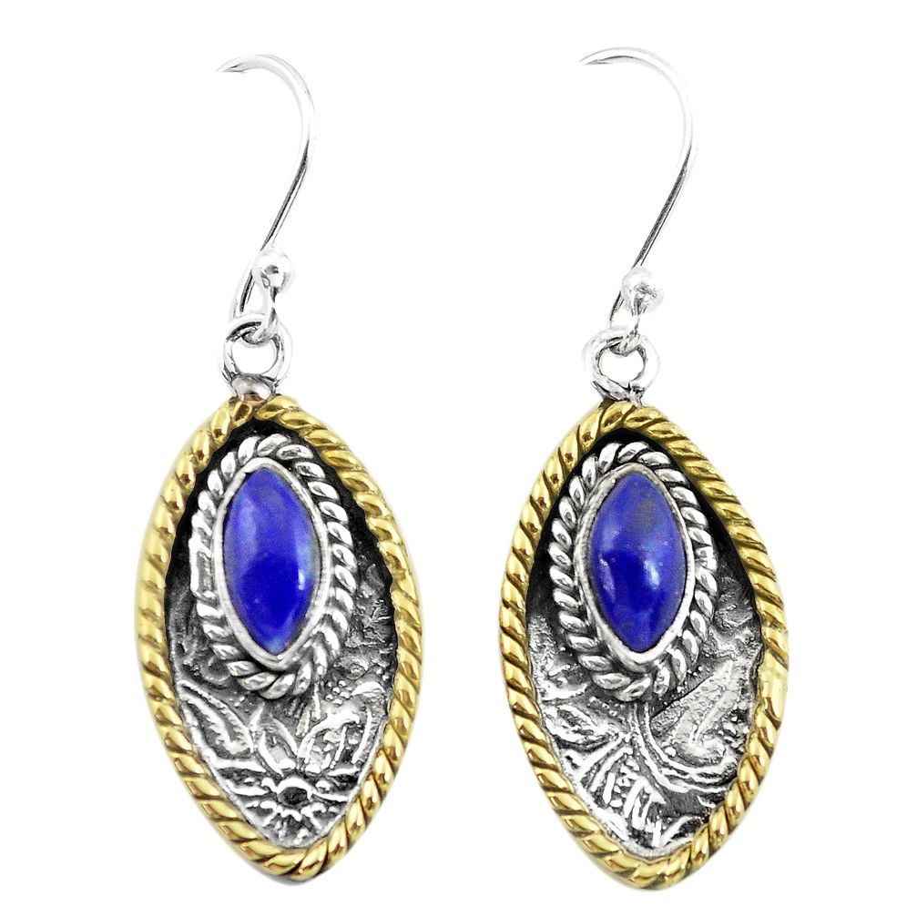 4.84cts victorian natural blue lapis lazuli 925 silver two tone earrings p55742