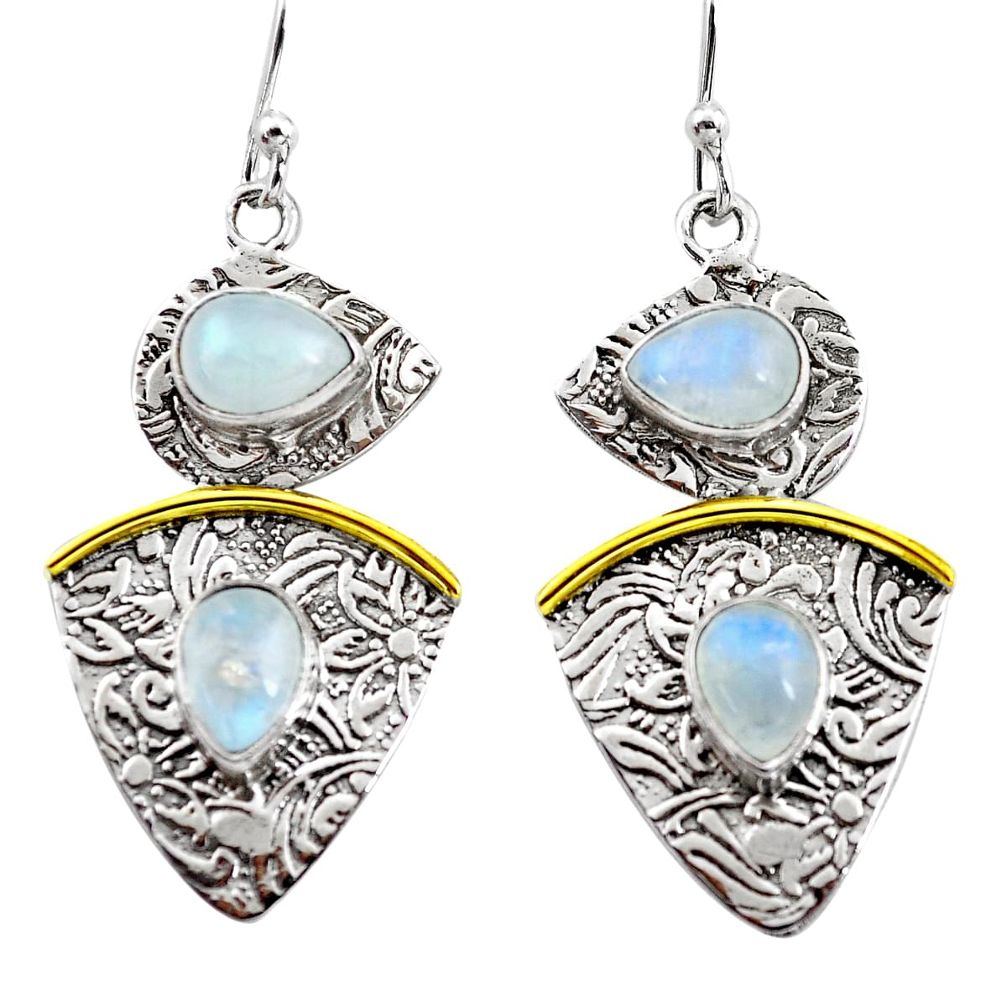 6.36cts victorian natural rainbow moonstone 925 silver two tone earrings p56154