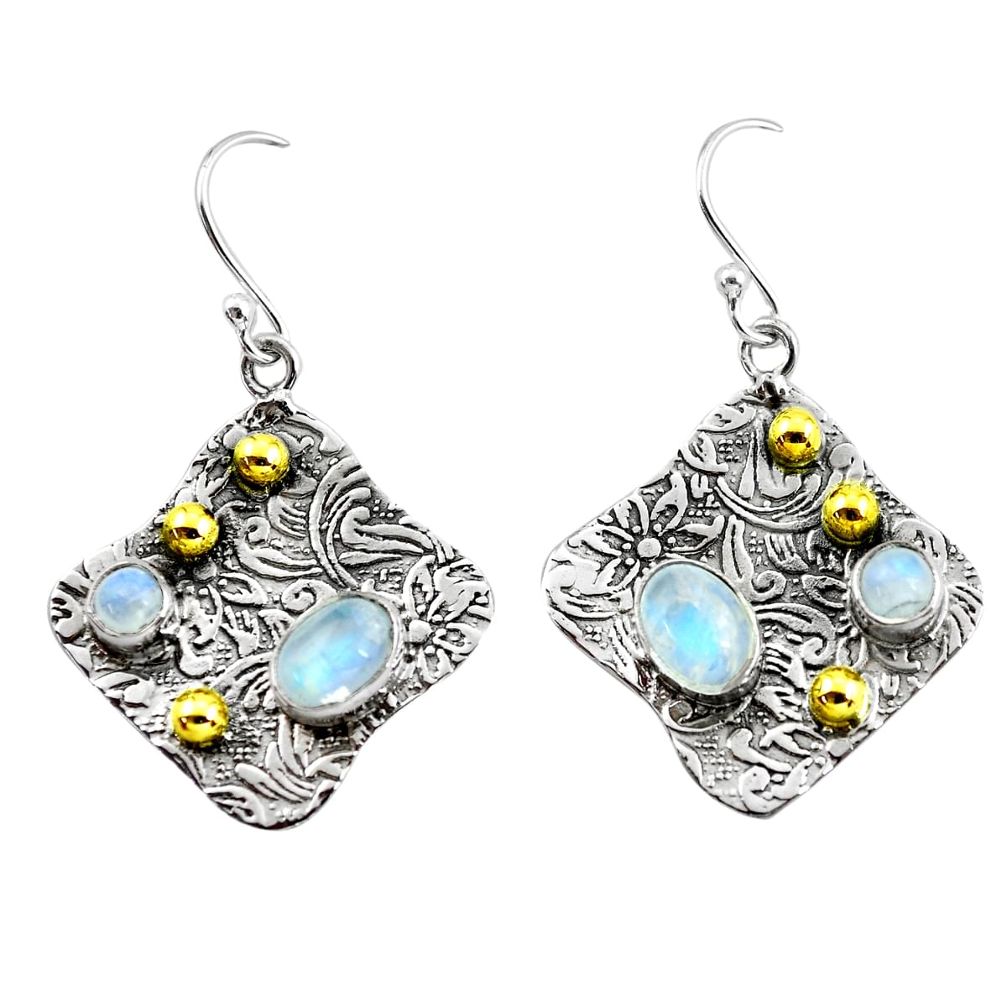 5.42cts victorian natural rainbow moonstone 925 silver two tone earrings p56199