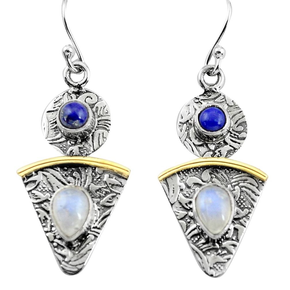 4.63cts victorian natural rainbow moonstone 925 silver two tone earrings p56215