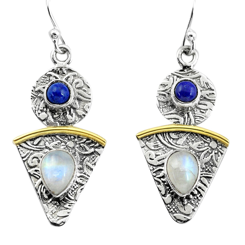 4.46cts victorian natural rainbow moonstone 925 silver two tone earrings p56217