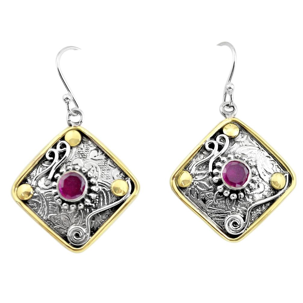 2.19cts victorian natural red ruby 925 silver two tone dangle earrings p55687
