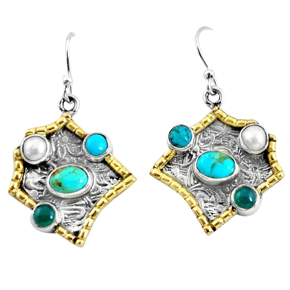 7.37cts victorian sleeping beauty turquoise 925 silver two tone earrings p56350