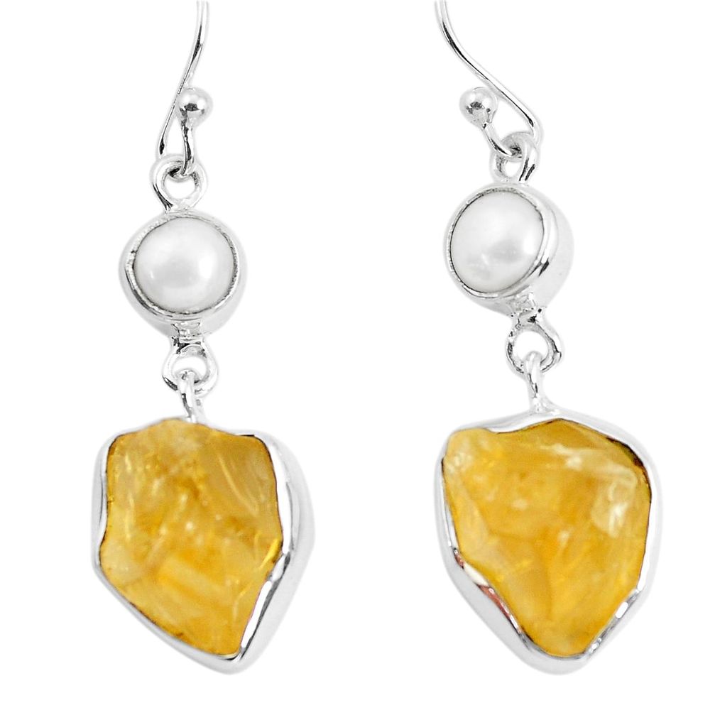 15.16cts yellow citrine rough pearl 925 sterling silver dangle earrings p51803