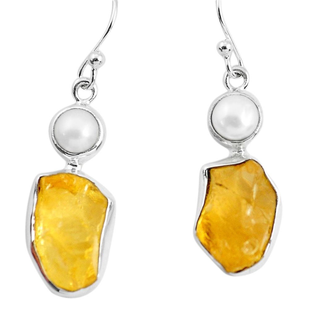 15.16cts yellow citrine rough pearl 925 sterling silver dangle earrings p51806