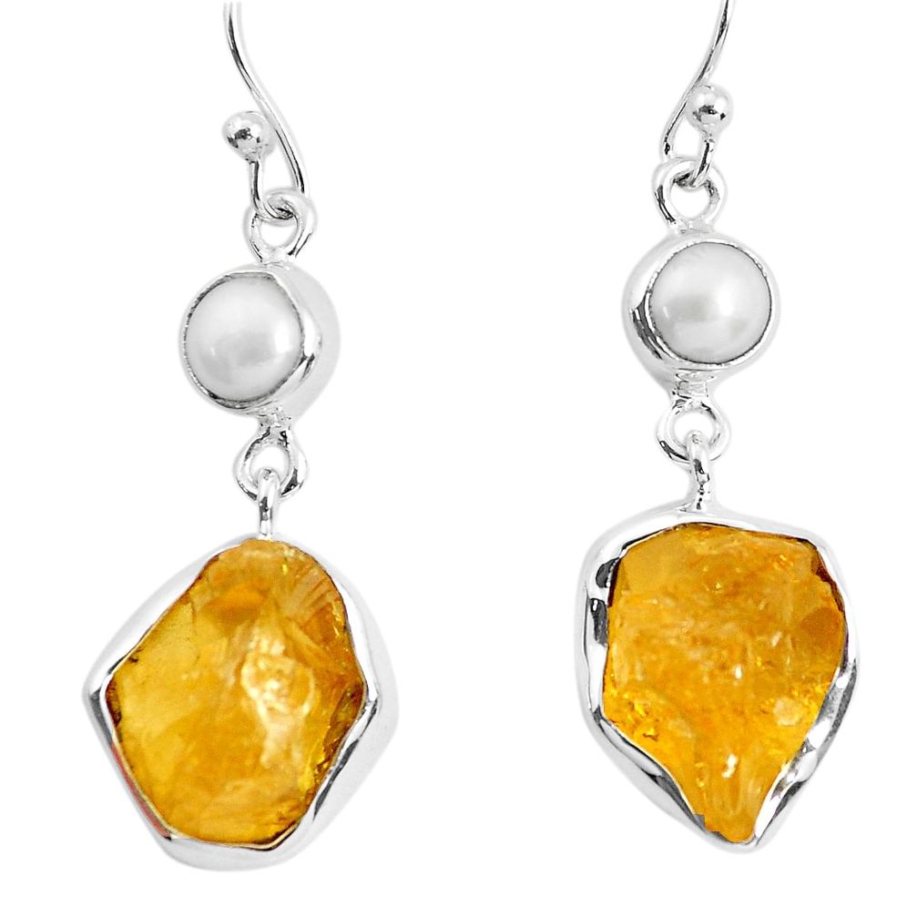 14.61cts yellow citrine rough pearl 925 sterling silver dangle earrings p51817
