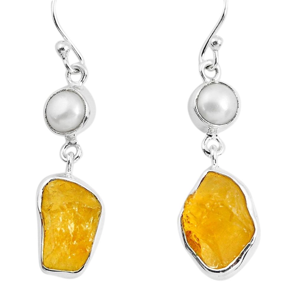 12.96cts yellow citrine rough pearl 925 sterling silver dangle earrings p51818