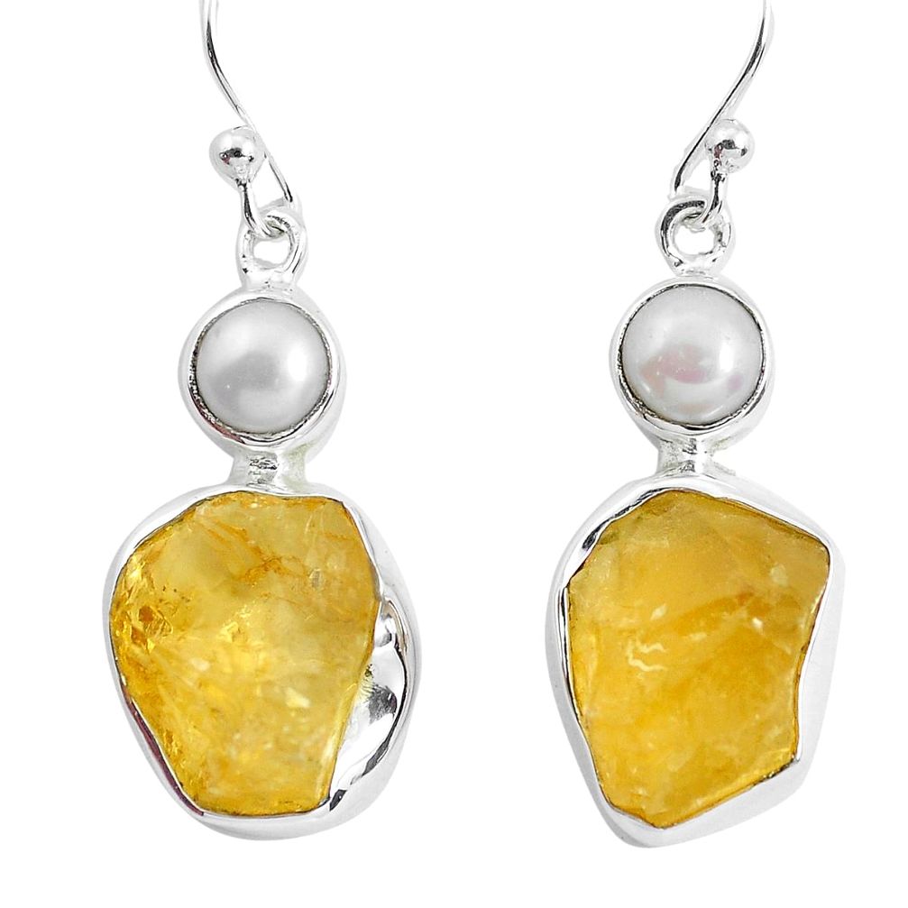 15.97cts yellow citrine rough pearl 925 sterling silver dangle earrings p51879