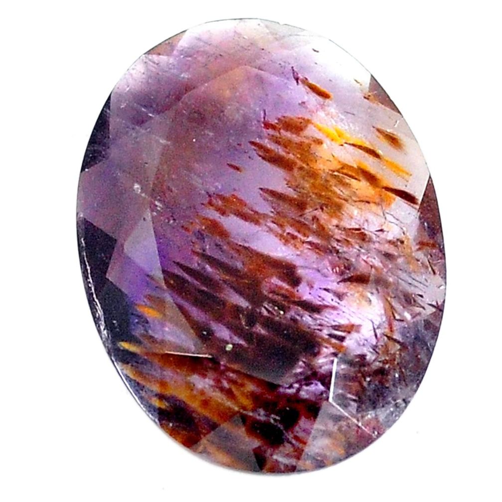 Faceted 9.35cts cacoxenite super seven purple 20x15mm oval loose gemstone s13019