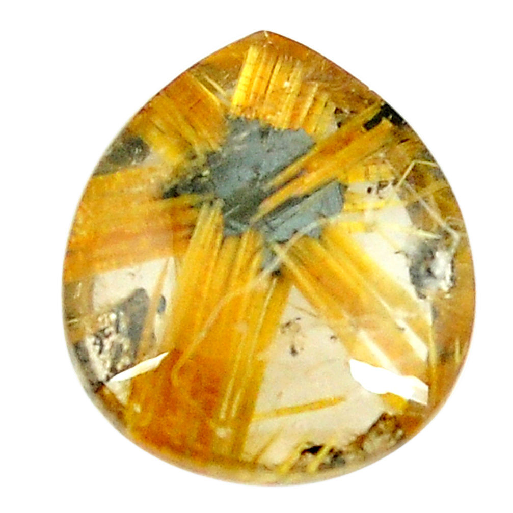 Faceted 9.45cts half star rutile golden 16x13.5 mm pear loose gemstone s12909
