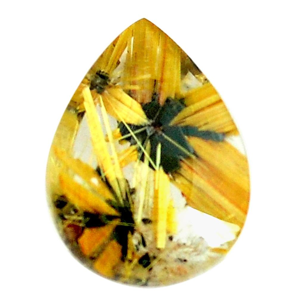 Faceted 9.05cts half star rutile golden 17x12 mm pear loose gemstone s12938