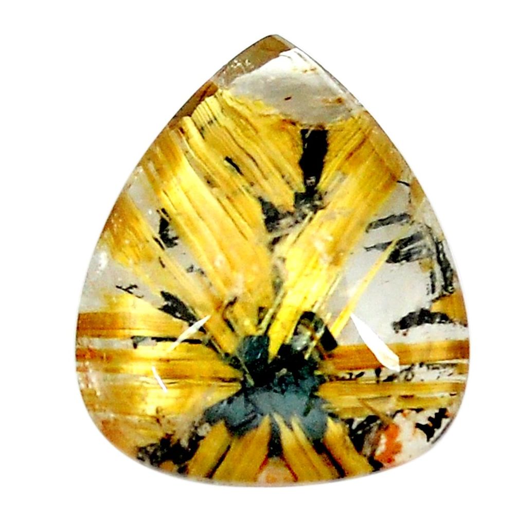 Faceted 11.30cts half star rutile golden 18x15 mm pear loose gemstone s12915