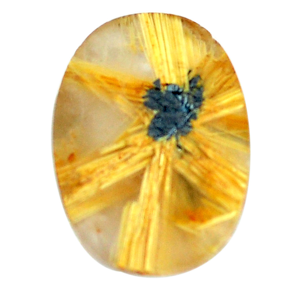 Faceted 16.30cts half star rutile golden 19x13.5 mm oval loose gemstone s12937