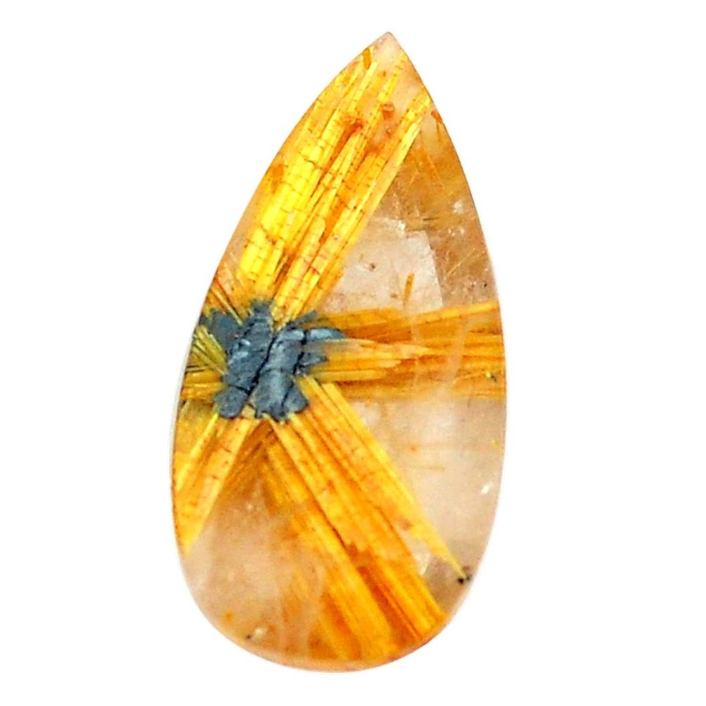 Faceted 8.45cts half star rutile golden 20x9 mm pear loose gemstone s12918